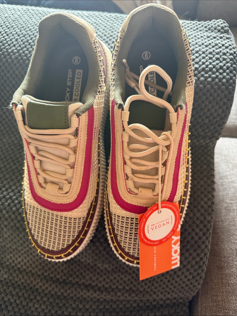 Lucky Step Women’s Athletic Sneakers in Beige and Pink